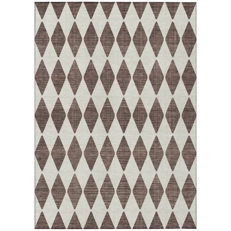 9' X 12' Brown Geometric Washable Indoor Outdoor Area Rug
