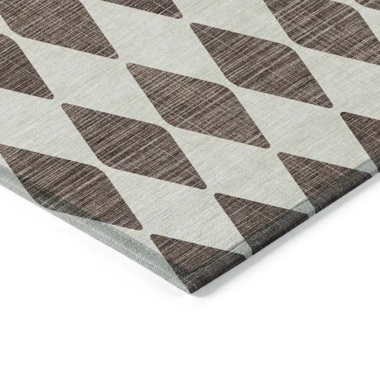 9' X 12' Brown Geometric Washable Indoor Outdoor Area Rug