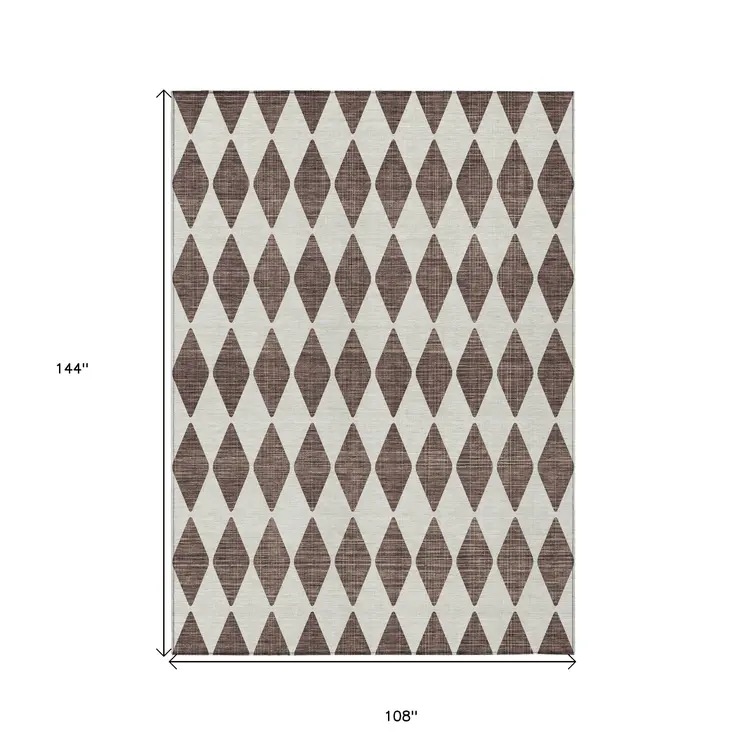 9' X 12' Brown Geometric Washable Indoor Outdoor Area Rug