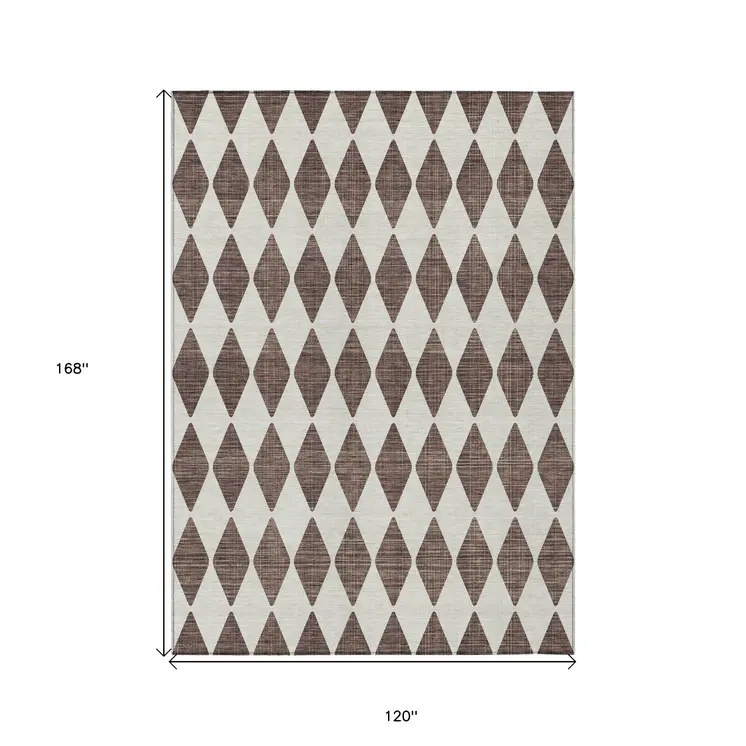 10' X 14' Brown Geometric Washable Indoor Outdoor Area Rug