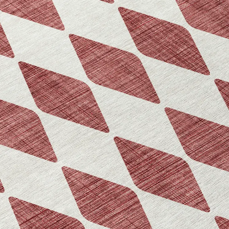 8' Burgundy Round Geometric Washable Indoor Outdoor Area Rug