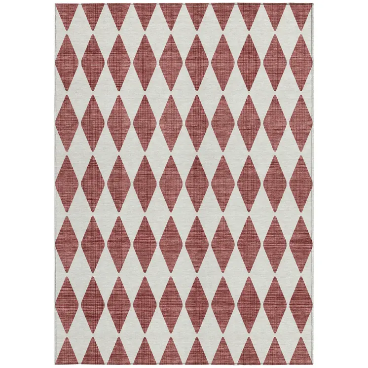 8' X 10' Burgundy Geometric Washable Indoor Outdoor Area Rug