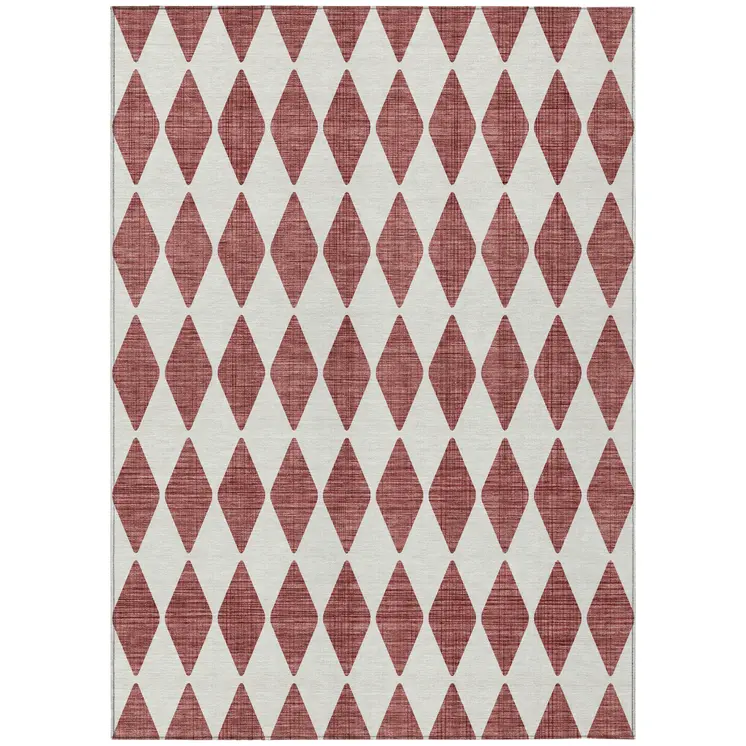 9' X 12' Burgundy Geometric Washable Indoor Outdoor Area Rug