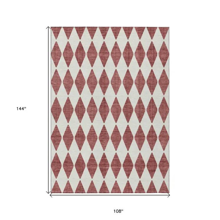 9' X 12' Burgundy Geometric Washable Indoor Outdoor Area Rug