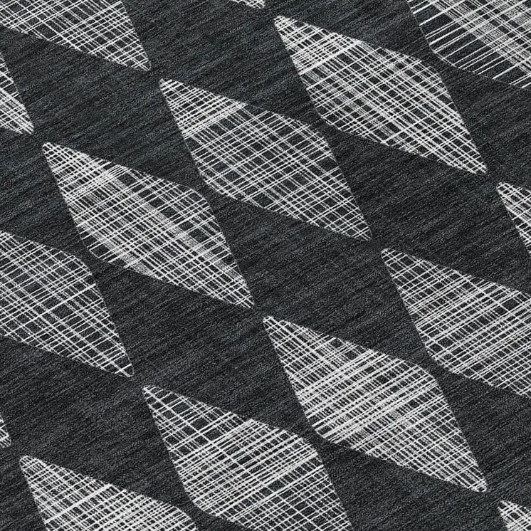 3' X 5' Charcoal Geometric Washable Indoor Outdoor Area Rug