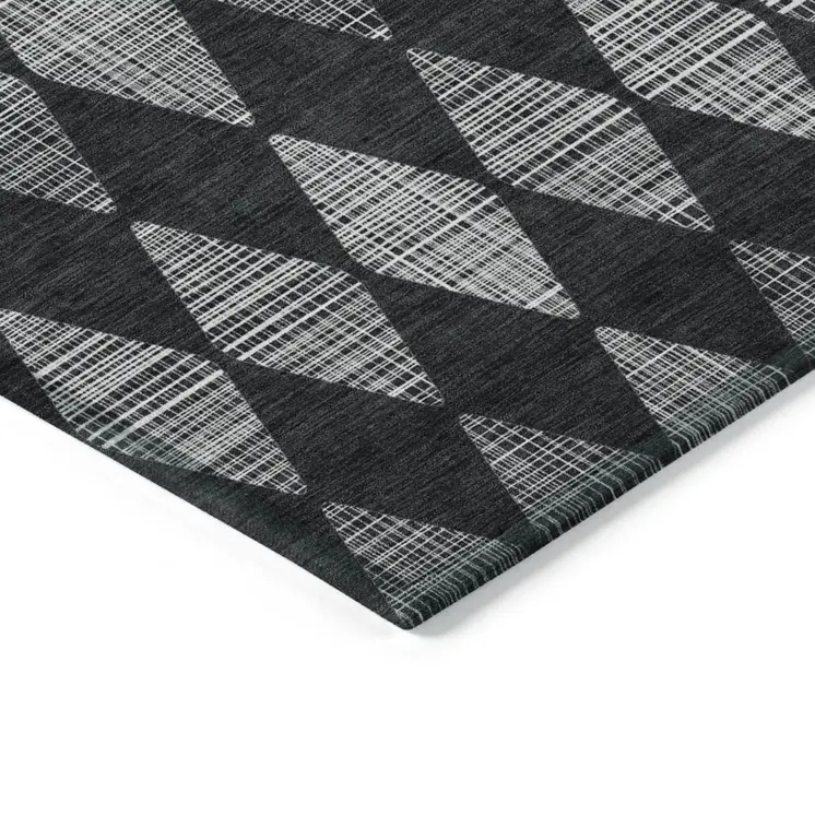 8' X 10' Charcoal Geometric Washable Indoor Outdoor Area Rug