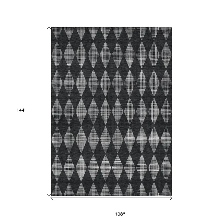 9' X 12' Charcoal Geometric Washable Indoor Outdoor Area Rug