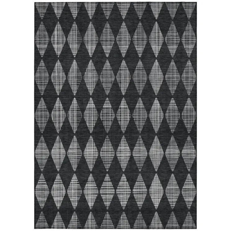 10' X 14' Charcoal Geometric Washable Indoor Outdoor Area Rug