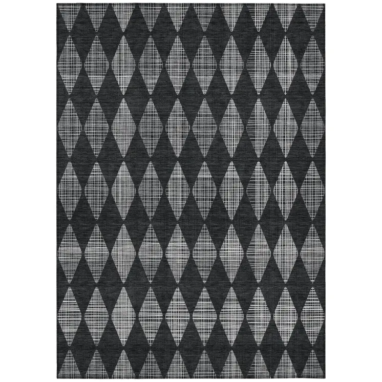 10' X 14' Charcoal Geometric Washable Indoor Outdoor Area Rug