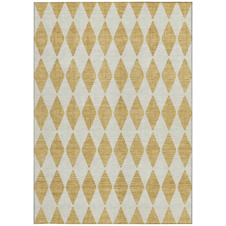 5' X 8' Gold Geometric Washable Indoor Outdoor Area Rug