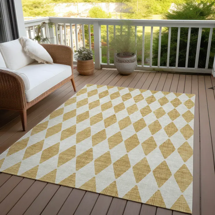 5' X 8' Gold Geometric Washable Indoor Outdoor Area Rug