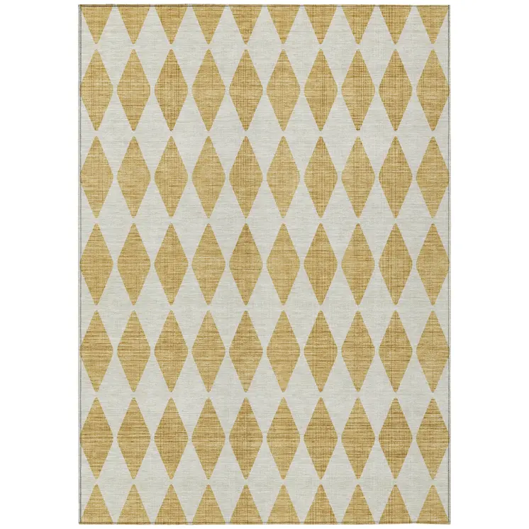 5' X 8' Gold Geometric Washable Indoor Outdoor Area Rug