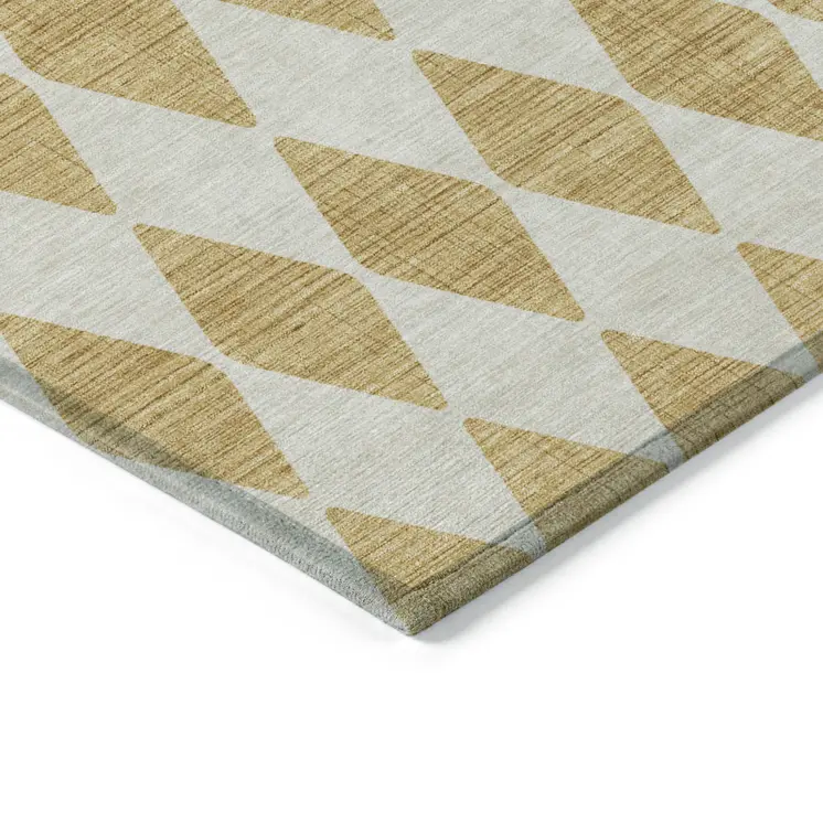 5' X 8' Gold Geometric Washable Indoor Outdoor Area Rug