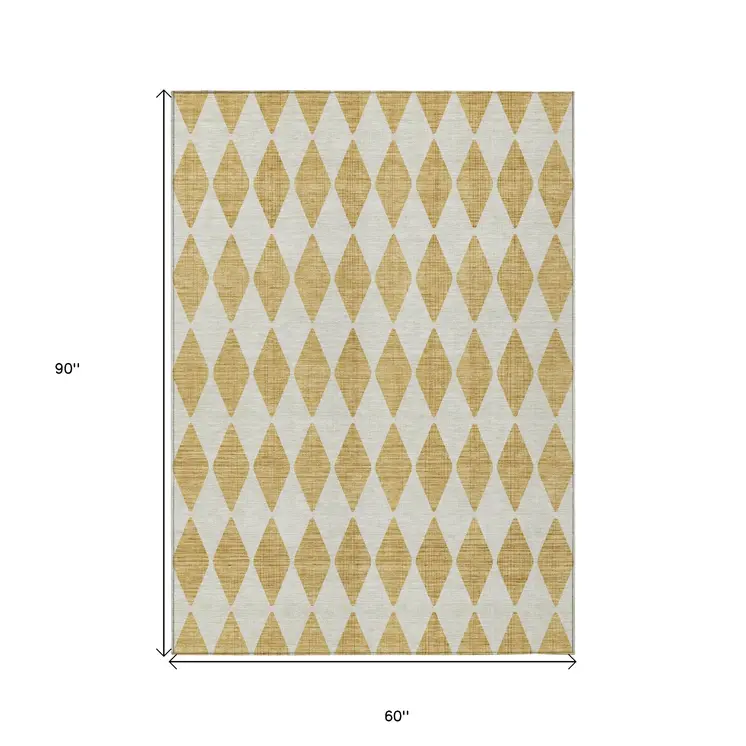 5' X 8' Gold Geometric Washable Indoor Outdoor Area Rug