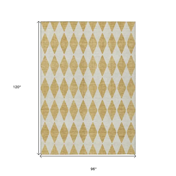 8' X 10' Gold Geometric Washable Indoor Outdoor Area Rug