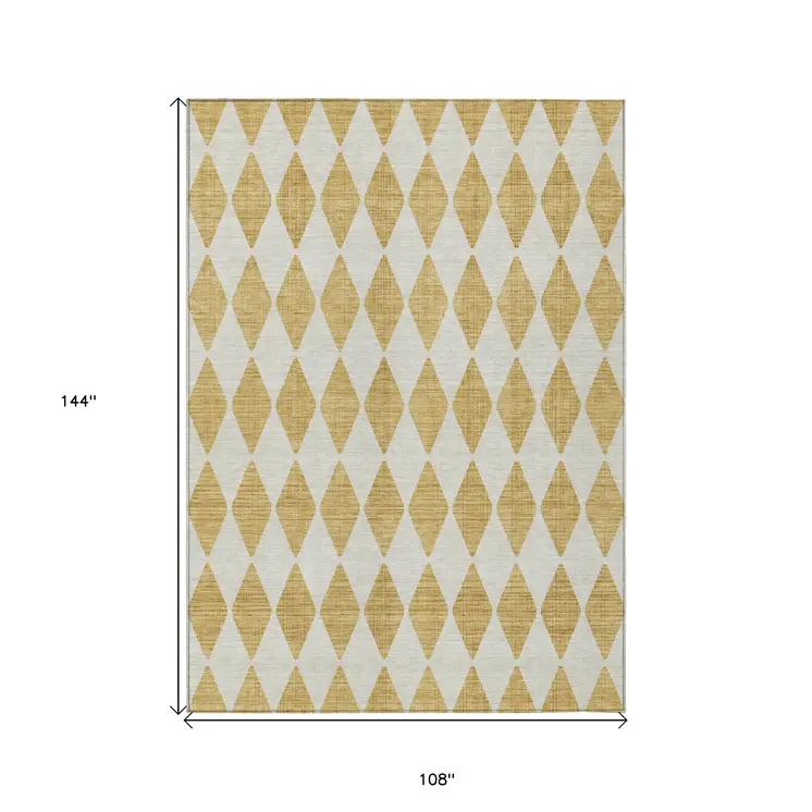 9' X 12' Gold Geometric Washable Indoor Outdoor Area Rug