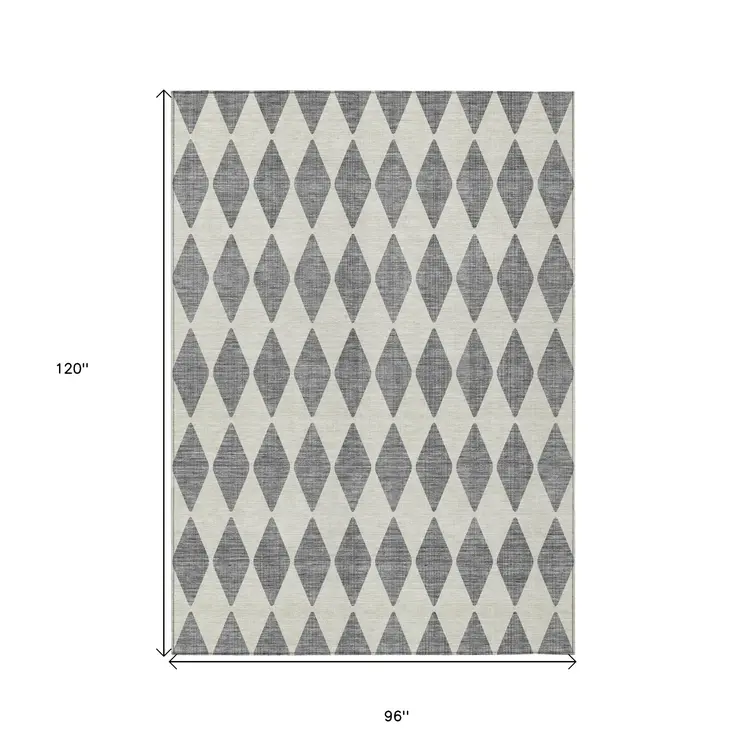 8' X 10' Gray And Ivory Geometric Washable Indoor Outdoor Area Rug