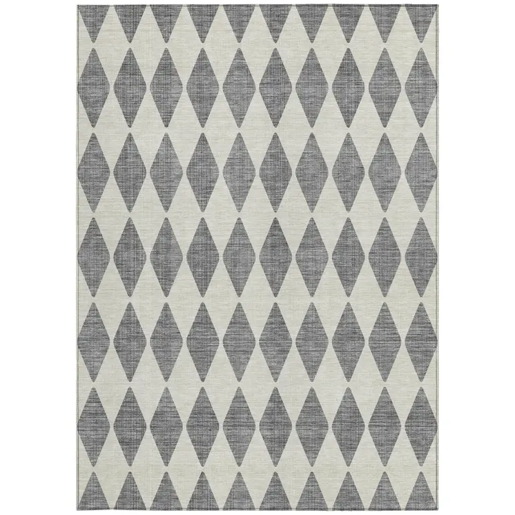 9' X 12' Gray And Ivory Geometric Washable Indoor Outdoor Area Rug