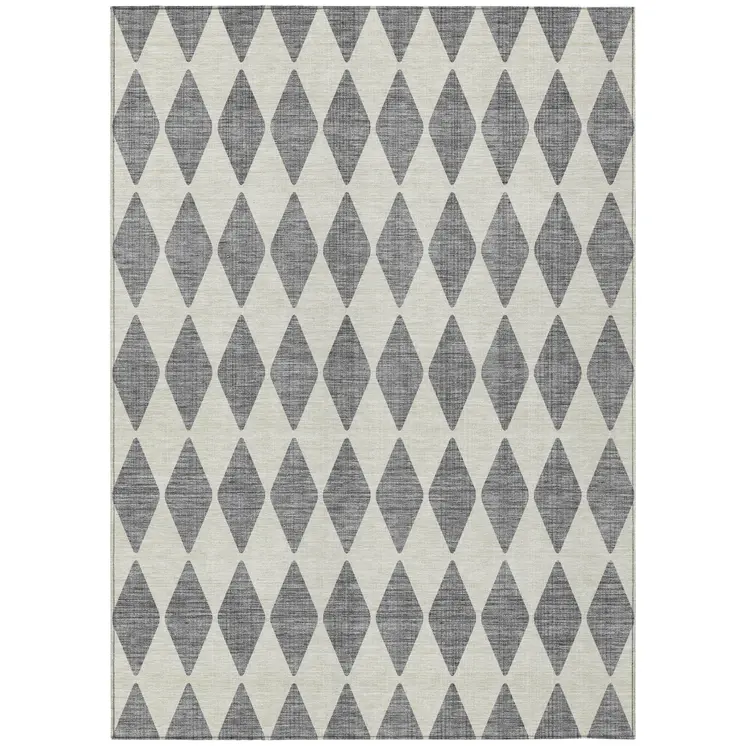 9' X 12' Gray And Ivory Geometric Washable Indoor Outdoor Area Rug