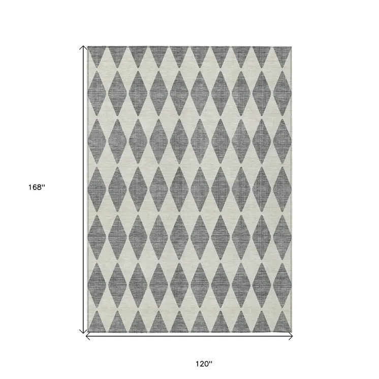 10' X 14' Gray And Ivory Geometric Washable Indoor Outdoor Area Rug