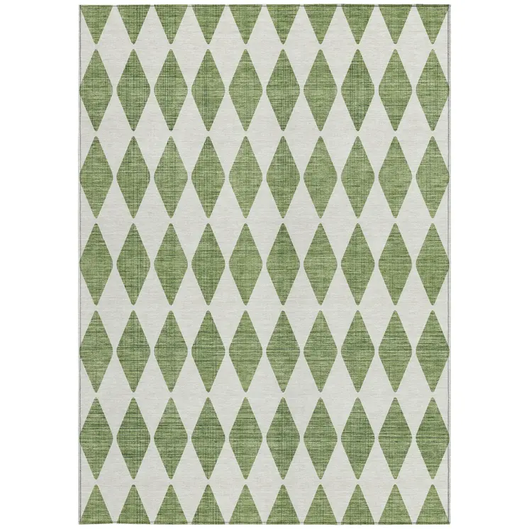 3' X 5' Green And Ivory Geometric Washable Indoor Outdoor Area Rug