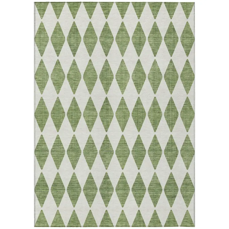 3' X 5' Green And Ivory Geometric Washable Indoor Outdoor Area Rug