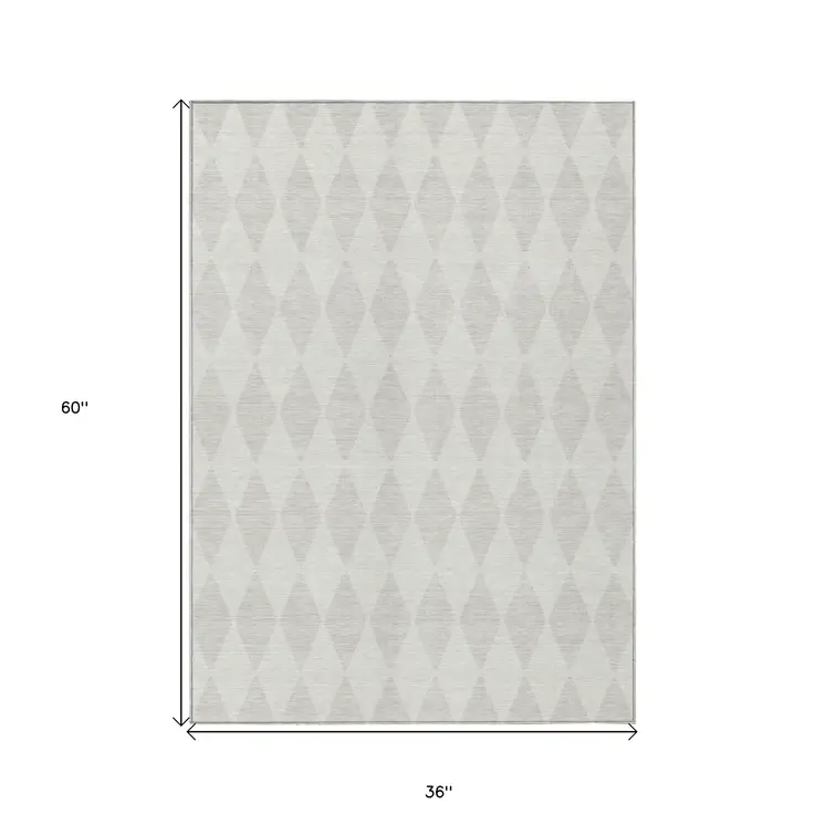 3' X 5' Ivory And Beige Geometric Washable Indoor Outdoor Area Rug