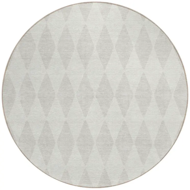 8' Ivory And Beige Round Geometric Washable Indoor Outdoor Area Rug