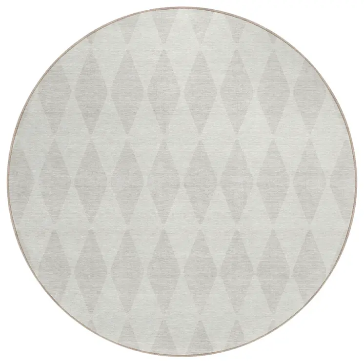 8' Ivory And Beige Round Geometric Washable Indoor Outdoor Area Rug