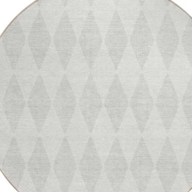 8' Ivory And Beige Round Geometric Washable Indoor Outdoor Area Rug