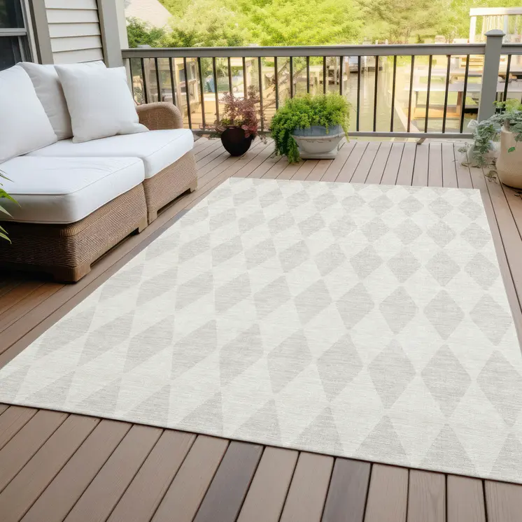 8' X 10' Ivory And Beige Geometric Washable Indoor Outdoor Area Rug