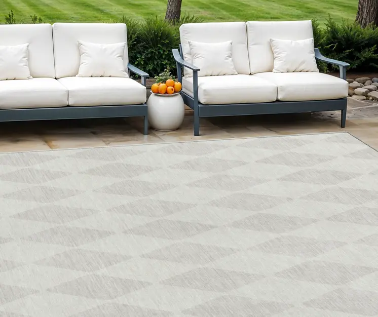 10' X 14' Ivory And Beige Geometric Washable Indoor Outdoor Area Rug