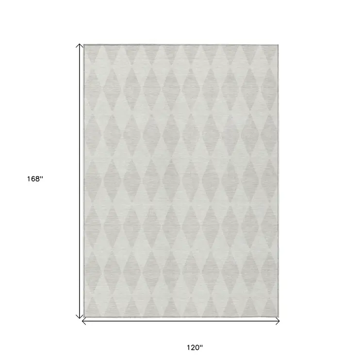 10' X 14' Ivory And Beige Geometric Washable Indoor Outdoor Area Rug