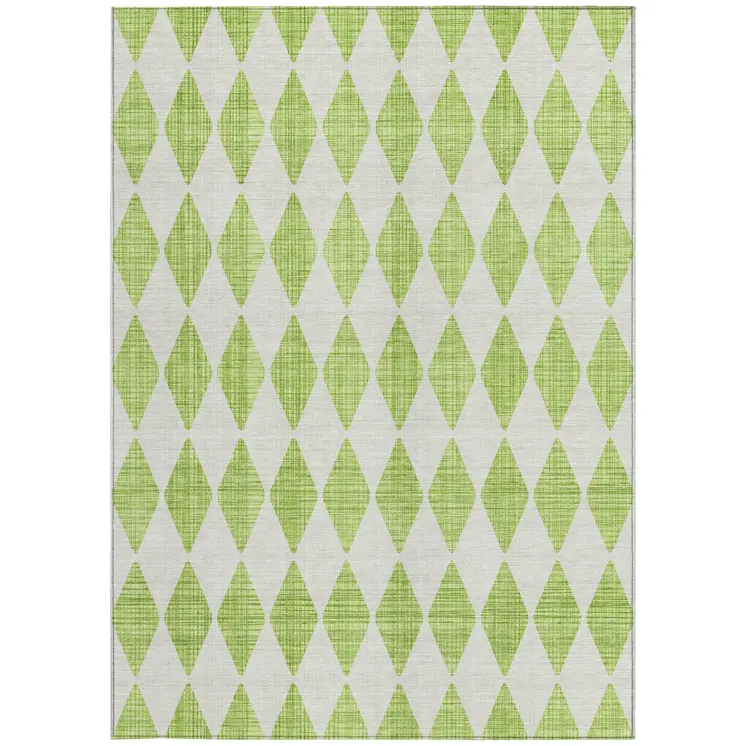 5' X 8' Lime Green And Ivory Geometric Washable Indoor Outdoor Area Rug