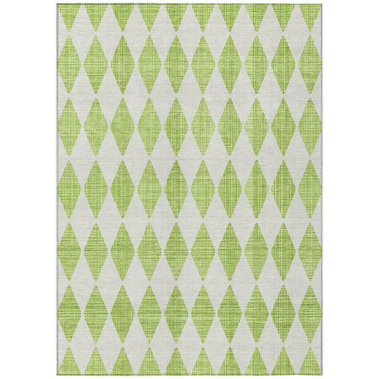 5' X 8' Lime Green And Ivory Geometric Washable Indoor Outdoor Area Rug