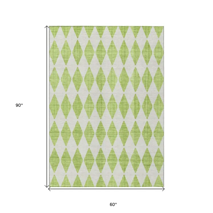 5' X 8' Lime Green And Ivory Geometric Washable Indoor Outdoor Area Rug