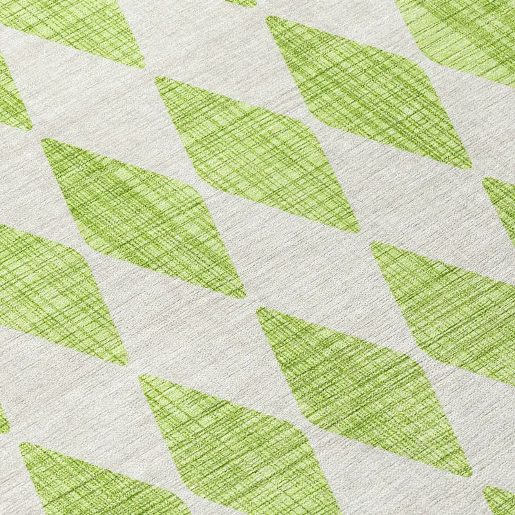 8' Lime Green And Ivory Round Geometric Washable Indoor Outdoor Area Rug
