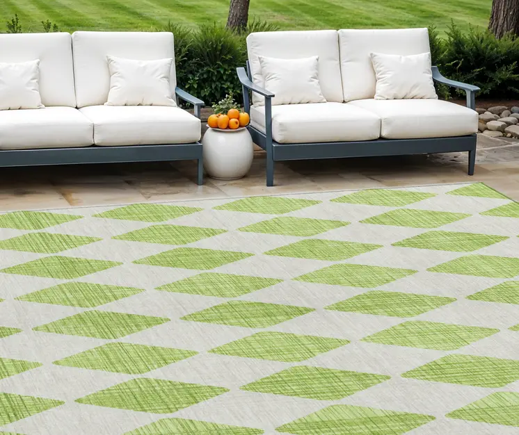 10' X 14' Lime Green And Ivory Geometric Washable Indoor Outdoor Area Rug