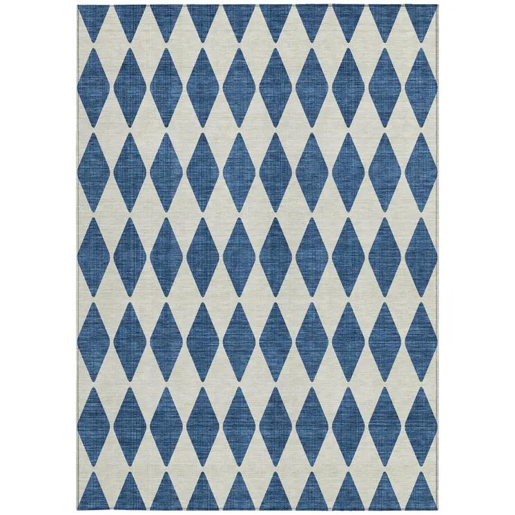 8' X 10' Navy Blue And Ivory Geometric Washable Indoor Outdoor Area Rug