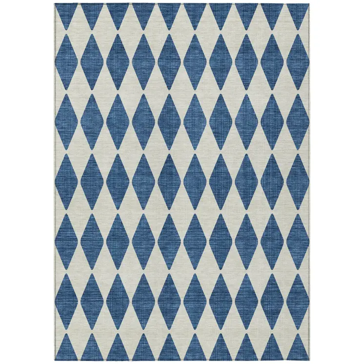 8' X 10' Navy Blue And Ivory Geometric Washable Indoor Outdoor Area Rug