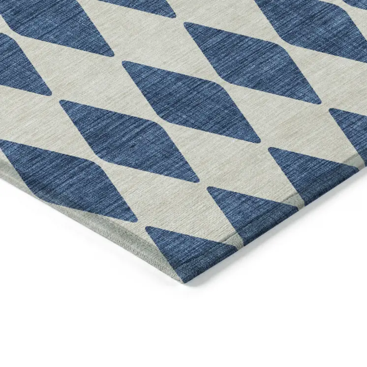 8' X 10' Navy Blue And Ivory Geometric Washable Indoor Outdoor Area Rug