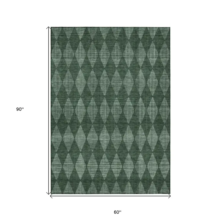 5' X 8' Olive Green And Charcoal Geometric Washable Indoor Outdoor Area Rug