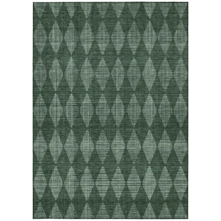 8' X 10' Olive Green And Charcoal Geometric Washable Indoor Outdoor Area Rug