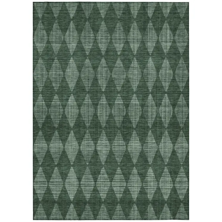 8' X 10' Olive Green And Charcoal Geometric Washable Indoor Outdoor Area Rug