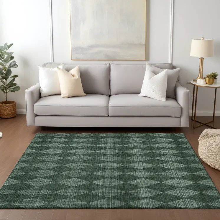 8' X 10' Olive Green And Charcoal Geometric Washable Indoor Outdoor Area Rug