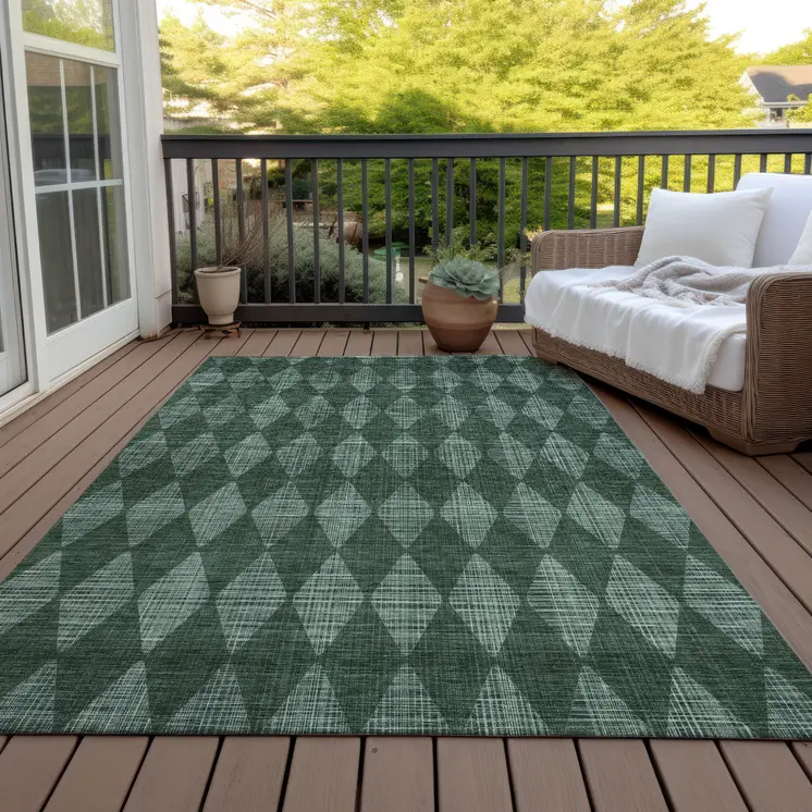 8' X 10' Olive Green And Charcoal Geometric Washable Indoor Outdoor Area Rug