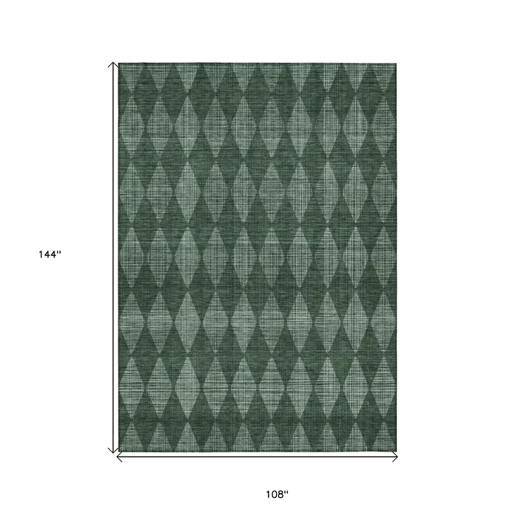 9' X 12' Olive Green And Charcoal Geometric Washable Indoor Outdoor Area Rug
