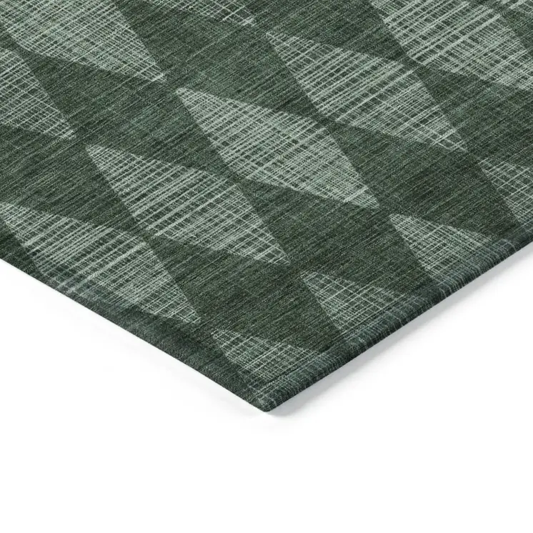 10' X 14' Olive Green And Charcoal Geometric Washable Indoor Outdoor Area Rug