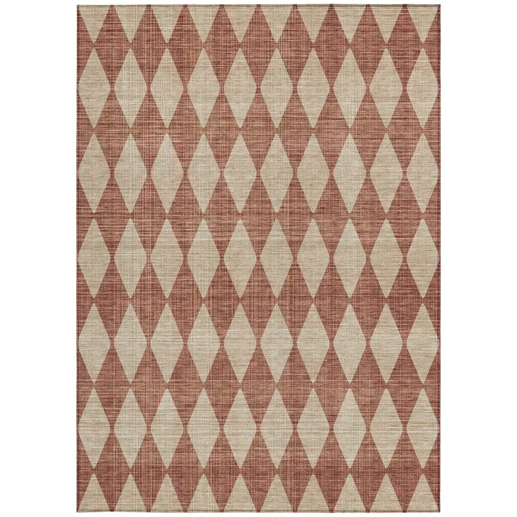 5' X 8' Orange And Copper Geometric Washable Indoor Outdoor Area Rug