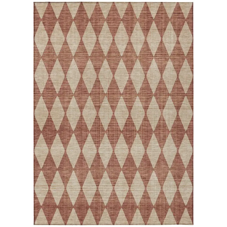 5' X 8' Orange And Copper Geometric Washable Indoor Outdoor Area Rug